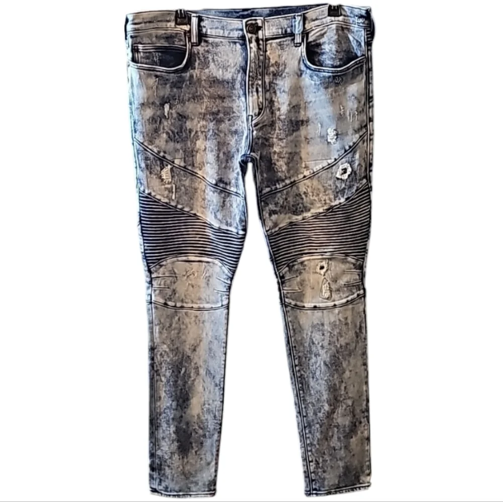 💥True Religion Blue Acid-Wash Rocco Rlxd Skinny Jeans. Men's Size: W40x34L